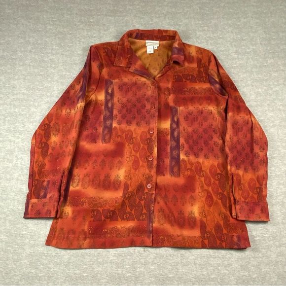Coldwater Creek Womens Long Sleeve Paisley Print Button Down Pea Coat Jacket M - Picture 1 of 8